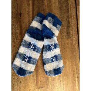 Blue White Gray Check Non-Slip Women’s Socks 1 Pair Bath and Bodyworks